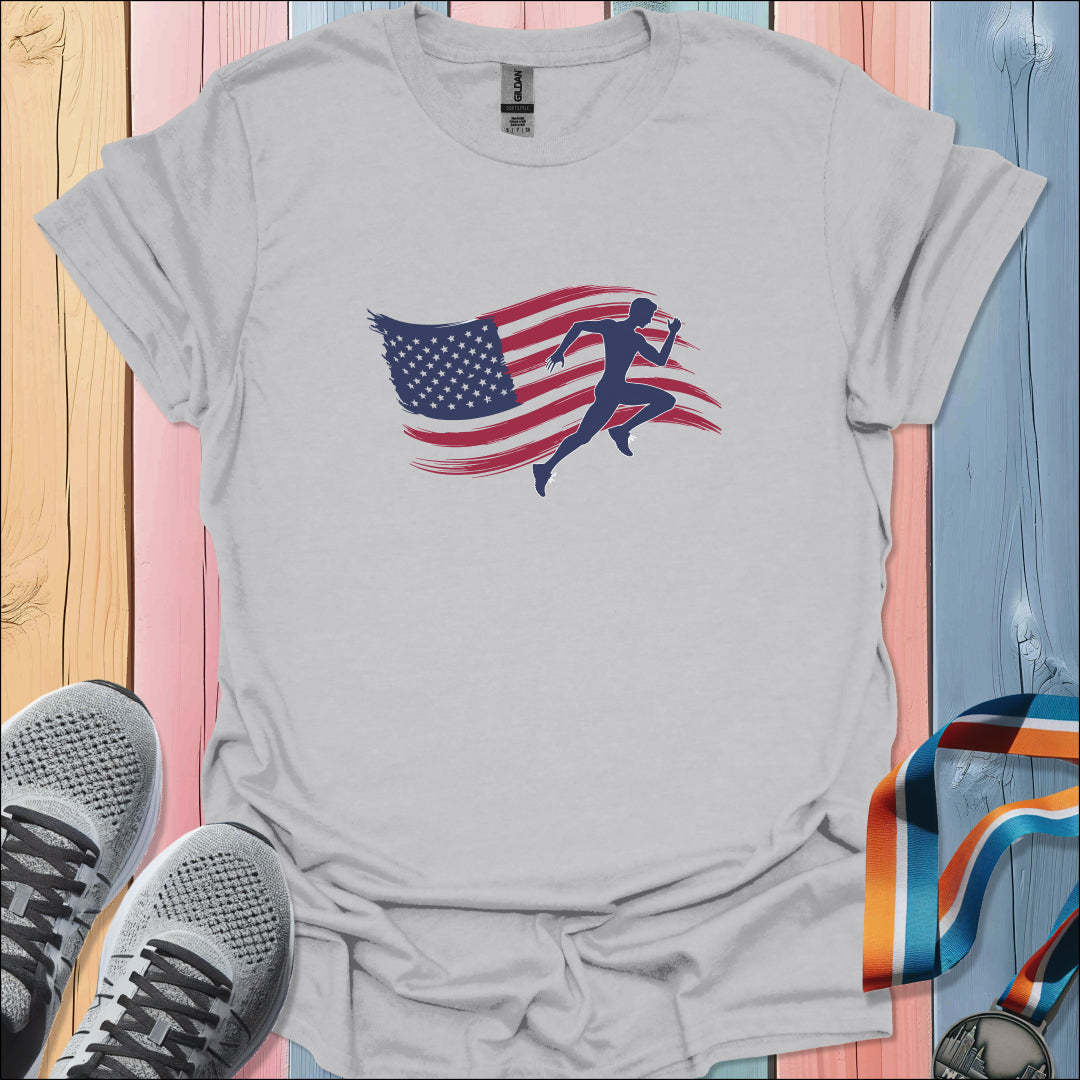 Running American Flag T-Shirt