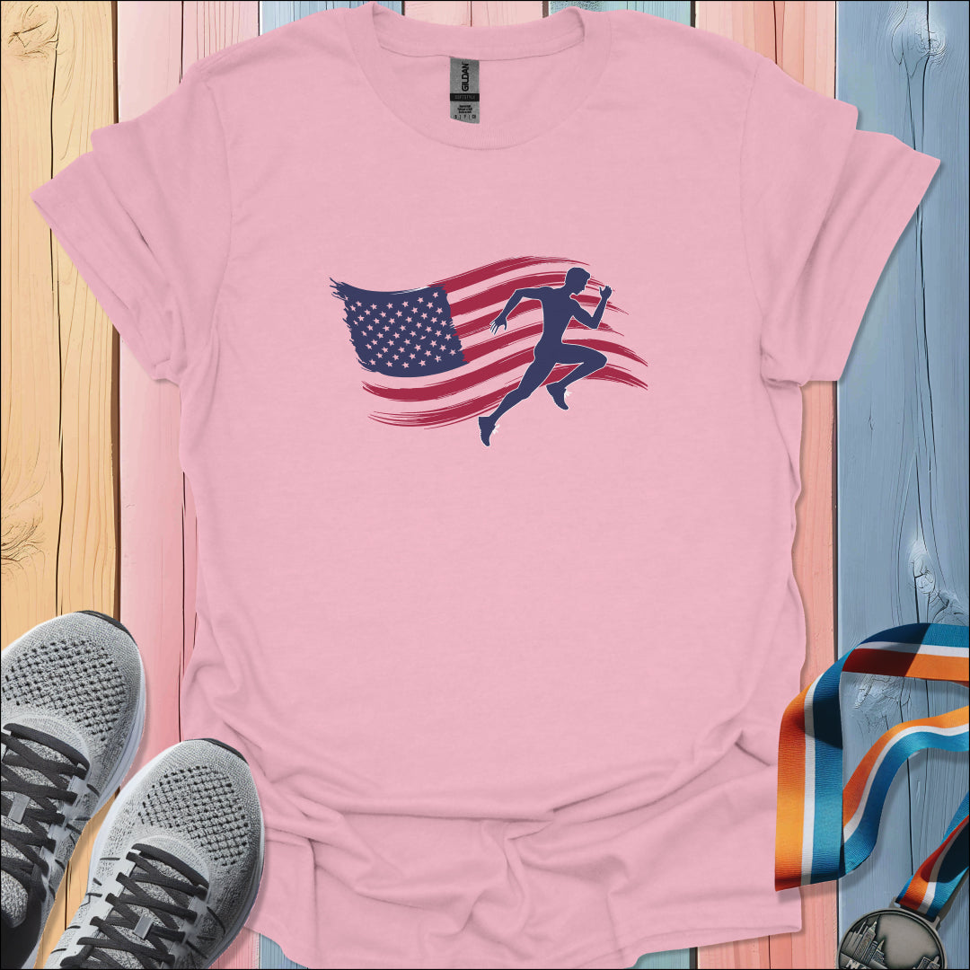 Running American Flag T-Shirt