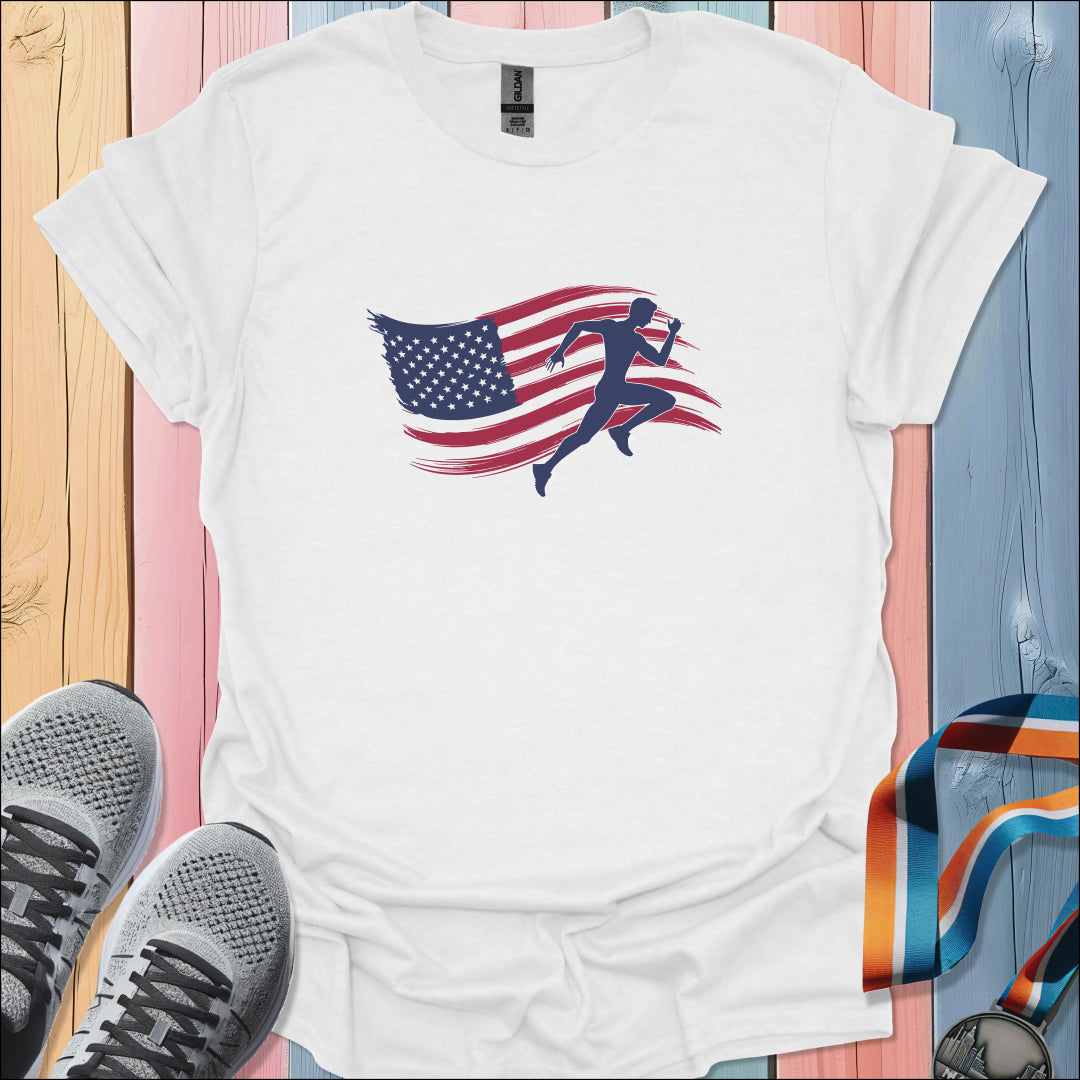 Running American Flag T-Shirt